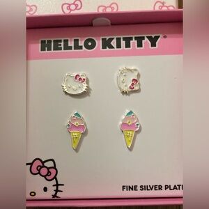 Hello kitty‎ ice cream cone theme silver plated dainty earrings 2 pairs new